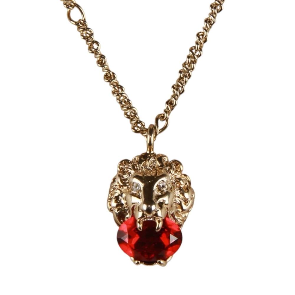 ❌sold❌AUTHENTIC GUCCI LION HEAD MOTIF RED GEMSTONE NECKLACE